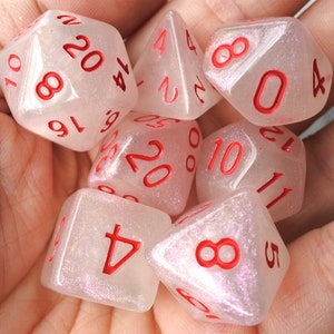 Blood  DnD Dice Set, red Polyhedral dice, D&D dice, Dungeons and Dragons, Role Playing Dice. Micro Shimmer Galaxy Glitter Dice (DG22)