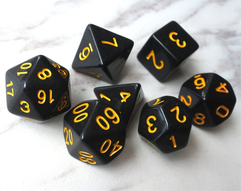 Dnd Dice Set / Black Color Yellow Numbers Dice Set Polyhedral Etsy