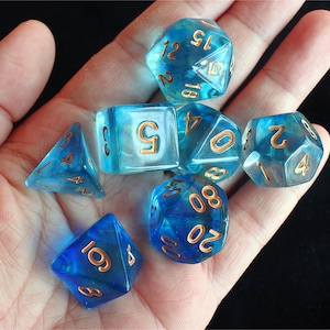 DnD Dice Set / blue Translucent Polyhedral dice / D&D dice, Dungeons and Dragons, RPG Dice Critical Role Roll N/gold (DT021)