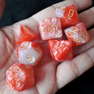 DnD Dice Set / red white  mix color Polyhedral dice / D&D dice, Dungeons and Dragons, RPG Dice Critical Role Roll N/gold (DM18)