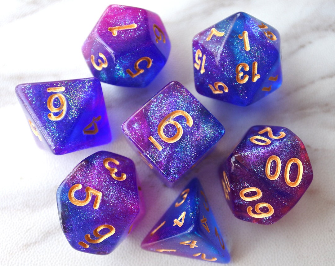 Dnd Dice Set, Polyhedral Dice, Light Purple and Blue Galaxy D&D Dice