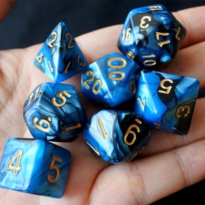 DnD Dice Set / Ocean Deep Blue black  mix color Polyhedral dice / D&D dice, Dungeons and Dragons, RPG Dice Critical Role Roll N/gold (DM20)