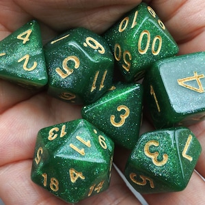 DnD Dice Set / Green Glitter Polyhedral dice / D&D dice, Dungeons and Dragons, RPG Dice Critical Role Roll N/white (DG20)