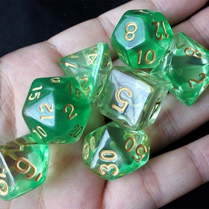 DnD Dice Set / yellow green Translucent Polyhedral dice / D&D dice, Dungeons and Dragons, RPG Dice Critical Role Roll N/gold (DT02)