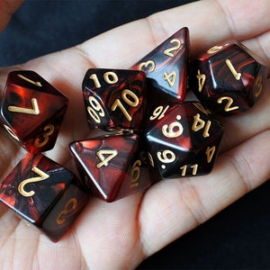 DnD Dice Set / Rosso rosso nero mix colore didapoli / dadi D&d, Dungeons and Dragons, RPG Dice Ruolo Critico Roll N/gold (DM17)