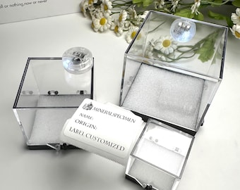 Custom Perky Box Display Case with foam for Crystals and Mineral，Personalized Label sticker