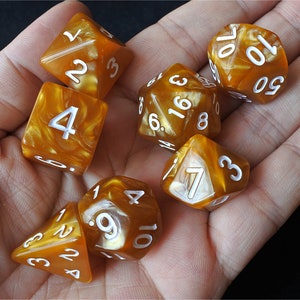DnD Dice Set / Golden Pearl Marble Swirl Polyhedral dice / D&D gold dice, Dungeons and Dragons, RPG Dice Critical Role Roll N/white (DP17)