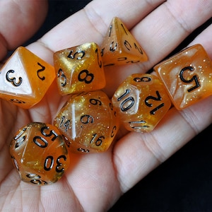 DnD Dice Set / golden Glitter Polyhedral dice / D&D dice, Dungeons and Dragons, RPG Dice Critical Role Roll N/black (DG04)