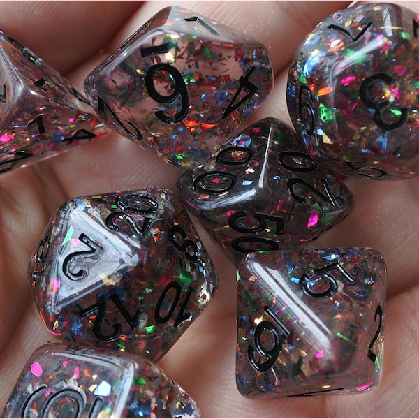DnD Dice Set /  Colorful Glitter Polyhedral dice / D&D dice, Dungeons and Dragons, RPG Dice Critical Role Roll N/black (DG17)