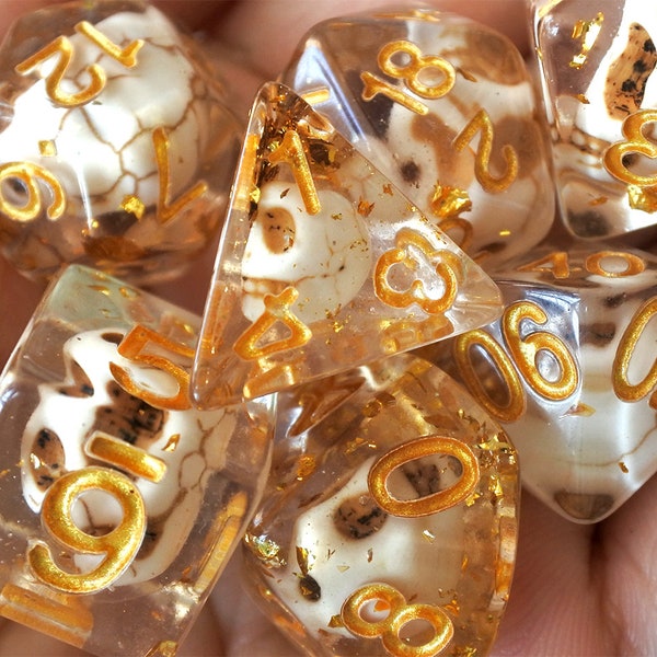 Skull DND Dice Set,Dragon And Dungeons, golden color Dragon scale Polyhedral Dice Set, D20 D10 D8 D6 D4 RPG Dice Set d&dice set (FG04)