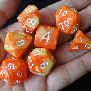 DnD Dice Set / orange yellow  mix color Polyhedral dice / D&D dice, Dungeons and Dragons, RPG Dice Critical Role Roll N/white (DM12)