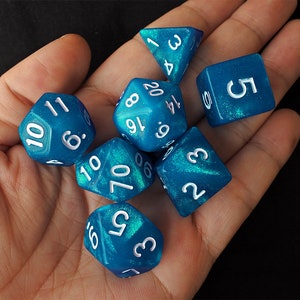 DnD Dice Set / Ocean Deep Blue Glitter Polyhedral dice / D&D dice, Dungeons and Dragons, RPG Dice Critical Role Roll N/white (DG01)