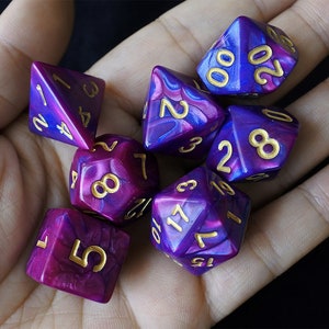 DnD Dice Set / purple Blue mix color Polyhedral dice / D&D dice, Dungeons and Dragons, RPG Dice Critical Role Roll N/gold (DM21)