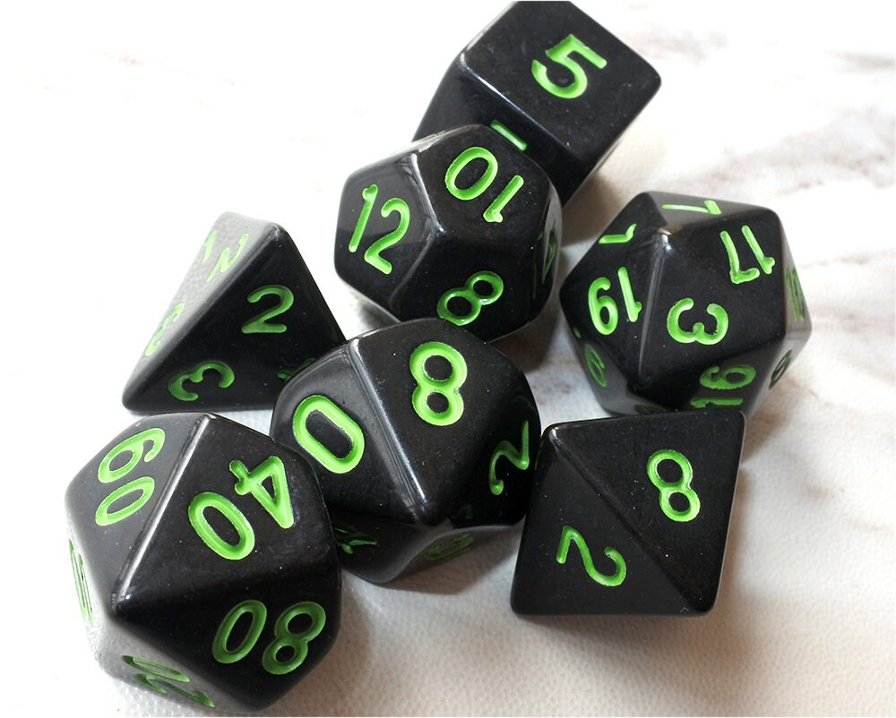 DnD Dice Set / black color green numbers Dice set Polyhedral dice / D&D dice, Dungeons and Dragons, RPG Dice Critical Role Roll N/Gr (DS05)