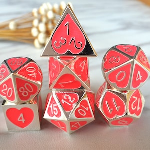 Orange heart Metal DND Dice Set,Dragon And Dungeon, Silver border Polyhedral Metal Dice Set, D20 D10 D8 D6 D4  Dice Set d&d dice set (MT19)