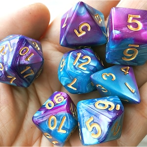 DnD Dice Set / purple blue  mix color Polyhedral dice / D&D dice, Dungeons and Dragons, RPG Dice Critical Role Roll N/gold (DM24)