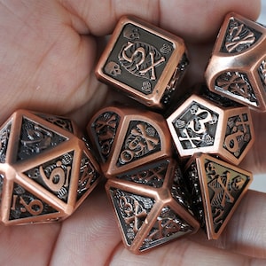 Skull Metal DND Dice Set,Dragon And Dungeon, Ancient copper Pattern Polyhedral Metal Dice Set, D20 D10 D8 D6 D4 Dice Set d&d dice set (MT62)