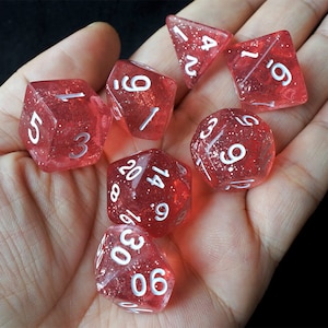DnD Dice Set / transparent  red Glitter Polyhedral dice / D&D dice, Dungeons and Dragons, RPG Dice Critical Role Roll N/white (DG10)
