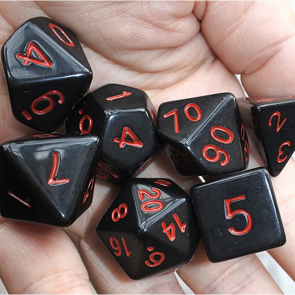 DnD Dice Set / black color red numbers Dice set Polyhedral dice / D&D dice, Dungeons and Dragons, RPG Dice Critical Role Roll N/red (DS04)