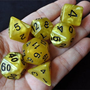 DnD Dice Set / yellow Pearl Marble Swirl Polyhedral dice / D&D dice, Dungeons and Dragons, RPG Dice Critical Role Roll N/black (DP19)