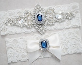 DIANA Style A-Hochzeit Strumpfband Set, Bridal Strumpfband Set, etwas blau, weiße Spitzen-Strumpfband