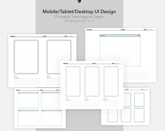 UI/UX Design Sketchbook, Printable, PDF, Wireframing, Notepad, Digital ...