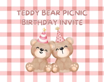 Teddybär Picknick - Geburtstagseinladungs-Vorlage