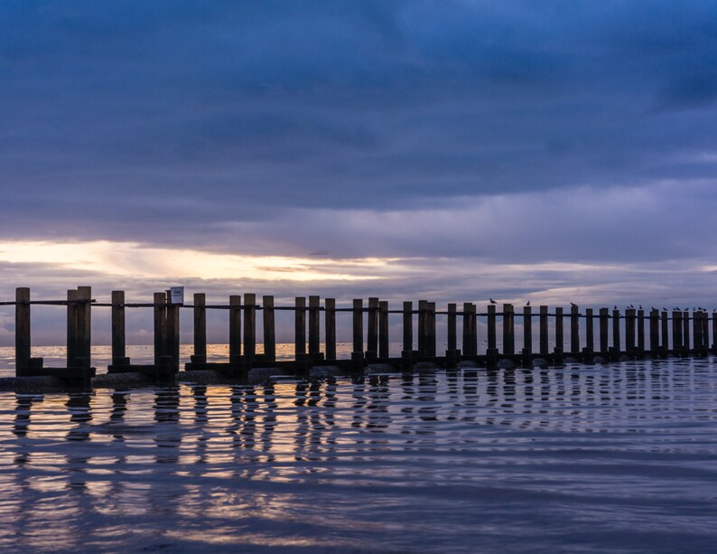 Seascape photograph minimalist cool tones wall decor for bathroom or office photo print in various sizes Sunrise print