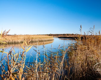Riverside landscape, fine art Photographic print, reed beds and big sky, Snape Maltings, Suffolk 18x12 inch unmounted