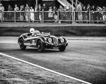 Motor racing photo print, Motorsport Goodwood Revival fine art photograph, Jaguar XK120, vintage racing