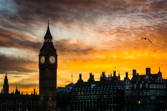 London skyline print Big Ben London sunset over | Etsy