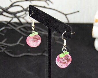 Pendientes de melocotón - Fruta brillante - Rosa claro transparente