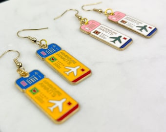Pendientes estilo billete de viaje de latón - Viajero - El viaje espera