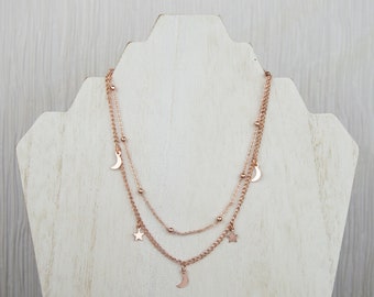 Collar celestial de múltiples hilos ~ Lunas y estrellas crecientes