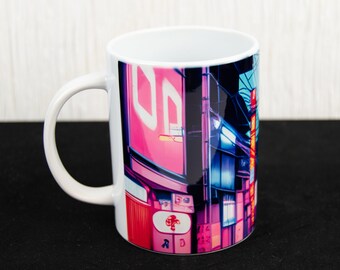 Diseño de taza de las calles de Tokio ~ Luces de neón coloridas