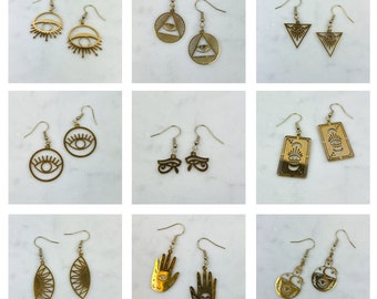 Pendientes de latón Evil Eye - Elige tu estilo - Ojo de Ra - Carta del Tarot - Joyería Boho
