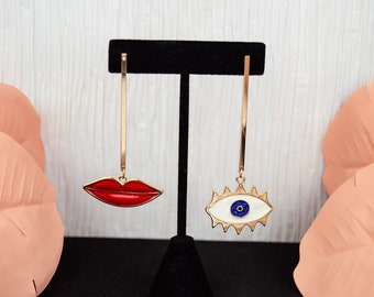 Juego de aretes para ojos y labios / Pendientes colgantes largos