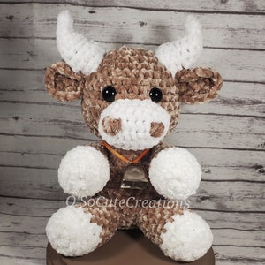 brown highland cow crochet, baby shower cow theme, mothers day, amigurumi cow, soft gifts, velvet crochet animals, huggable plush, plushie