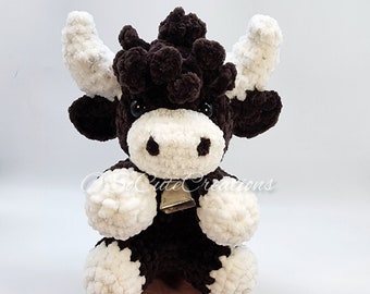 Crochet Dark Brown Highland Cow Plush, Handmade Stuffed Animal, Farm Animal Nursery