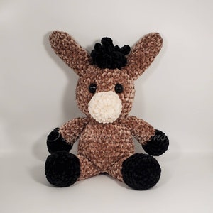 crochet donkey, brown amigurumi, nursery decor, valentines day gift, stuffed farm animal, long ear mule, burro doll, gift for friend, donkey