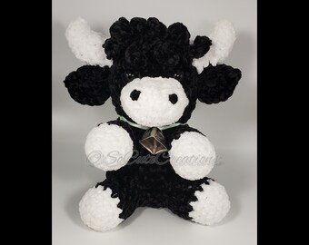 Crochet Black Highland Cow Plush, Handmade Stuffed Animals, Western Nursery Decor