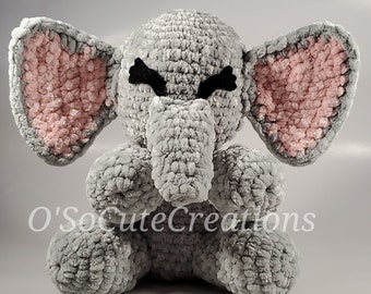 Crochet Elephant Toy, Amigurumi Elephant, Elephant Nursery Decor, Velvet Elephant Toy, Handmade Velvet Elephant, Elephant Baby Shower Gift