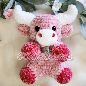 pink cow plush, crochet highland cow, stuffed animal and plushies, amigurumi, handmade, valentines day gift, cow gifts, gift for her, art