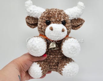 Crochet Brown Highland Cow Plush, Handmade Stuffed Animal, Farm Animal Nursery Decor