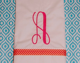 Vine Monogram Standard Pillowcase with Grosgrain Ribbon