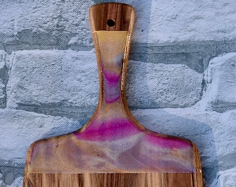 Acacia Wood Serving Board with Art Resin Designed Handle and Base