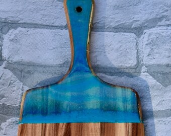 Acacia Wood Serving Board with Art Resin Designed Handle and Base