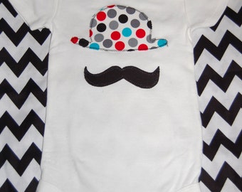 Bowler Hat and Mustache Appliquéd Onesie