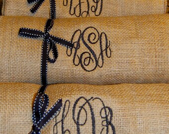 Embroidered Monogram Burlap Table Runner