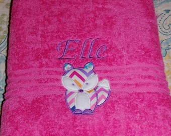 Monogrammed and Appliqued Fox  Bath Towel